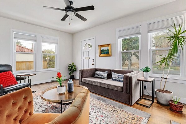 Living room with queen sofa bed