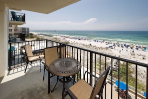 Enjoy a meal while overlooking the beach