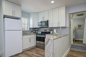 Fully stocked kitchen.