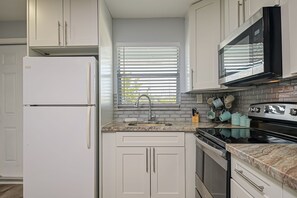 Fully stocked kitchen.
