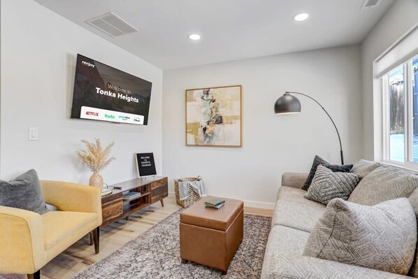 This remodeled living room is the perfect place to relax and unwind.