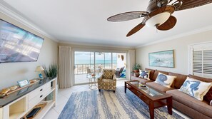 View from the kitchen area into the living area.