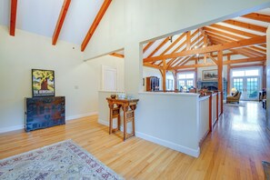 Living Room | Stone Fireplace | Free WiFi | Central A/C & Heat | Main Level