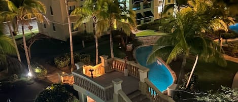 View of the lazy river at night 