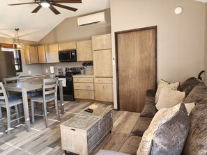 Living room and kitchen veiw.