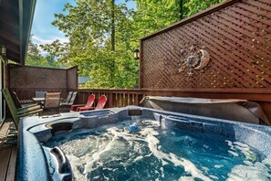 Soak in the outdoor hot tub
