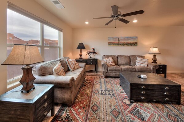 Bright welcoming family room to relax