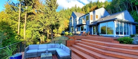 On deck looking at back of house & 16 acres of old growth forest.