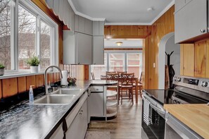 Kitchen open to dining area