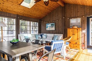 Beautiful sun room with seating