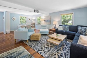 Wide open living room with lots of seating