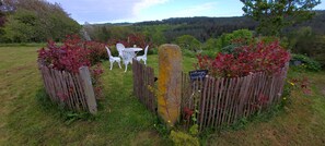 Private garden overlooking meadow and Derwent Valley across to National Trust