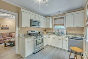 Side view of the kitchen into the living room