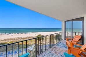 Vibrant tropical decor on spacious balcony