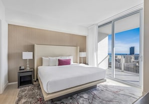 The master bedroom has a king sized bed with high quality memory foam