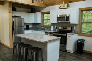 Modern kitchen with all stainless appliances and large island