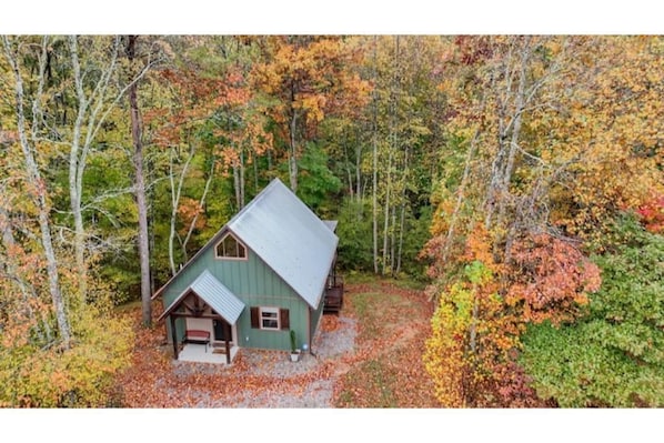 Ariel picture of Compass Cabin and the beautiful surroundings