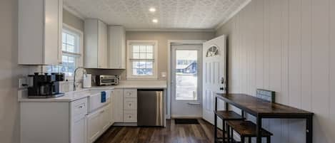 Kitchen and dining area for two.