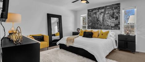 Modern Master Bedroom provides all the Comfort and Quality guests look for in their Stay