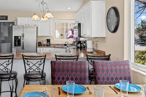 The kitchen has everything you need to enjoy a homemade meal after a day of fun in the sun