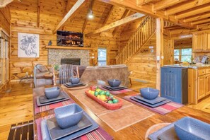 Very open concept, large screen smart TV and cozy living area