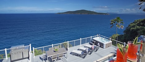 Gorgeous views from the upper deck overlooking the pool and lounge deck