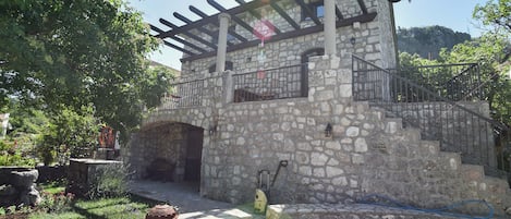 Renovated stone house is couple hundred years old.