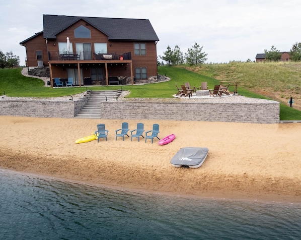 View from Beach Lake - Back of Cabin Beach, Wall, Stairs, Chairs, Fit Pit Area