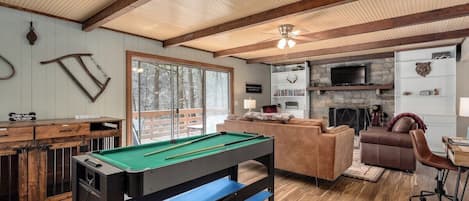 Rustic charm with modern features invites you to stay in and relax.