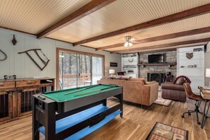 Rustic charm with modern features invites you to stay in and relax.