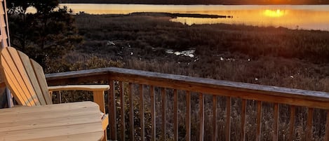 Private back deck. Top floor unit gives excellent views of Kitty Hawk Bay!