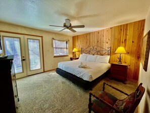 Indoors, Floor, Ceiling Fan, Flooring, Bed