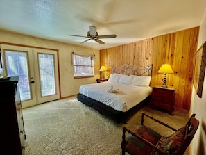 Indoors, Floor, Ceiling Fan, Flooring, Bed