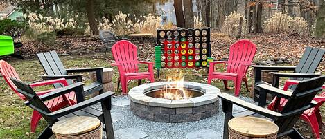 Make s'mores and have your favorite beverage by the fire pit. Wood provided.
