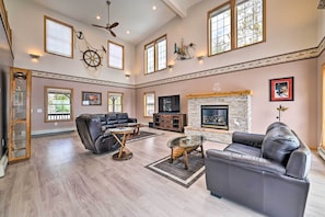 Living Room | 2nd Floor | Lake Views | Gas Fireplace (Wood Provided) | Smart TV