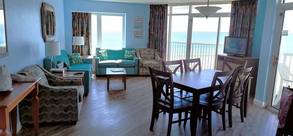 Living area with Oceanfront views from every window and sliding doors