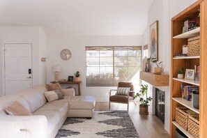 Light, airy front living room, comfortable and clean