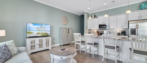 A spacious living room with an open concept.  