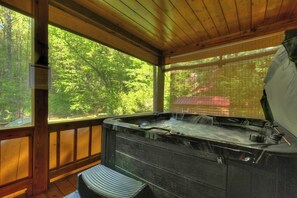 Soak in the hot tub with the soothing sounds of the creek as a backdrop