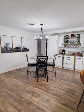 Dining area with enough seating for seven