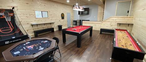 Shuffleboard, Pool/Ping Pong Table, Poker Table, Basketball Game, Darts.