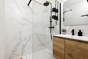 Beautiful bathroom with walk-in shower