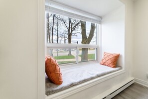 Enjoy your morning cup of coffee while looking out this huge window!