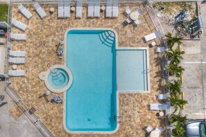 Dip into the heated pool and spa, available year round.
