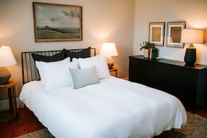 Each bedroom has a comfy queen-sized bed featuring a Purple mattress and organic cotton sheets.