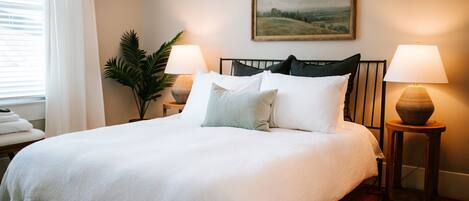 Each bedroom has a comfy queen-sized bed featuring a Purple mattress and organic cotton sheets.