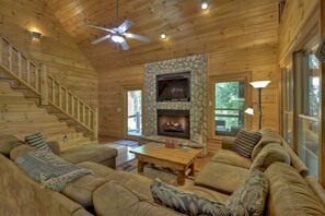 Cozy gas burning fireplace