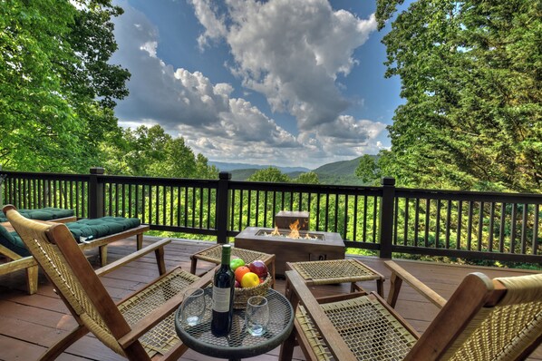 Relax in front of Gas Fireplace as you take in this amazing view of the Blue Ridge Mountains