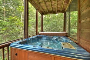 Soak in the hot tub while taking in the magnificent setting of the Georgia Mountains