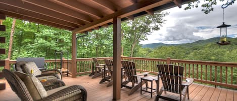 Oversized back deck with plenty of room for everyone to enjoy a view of the Georgia Mountains